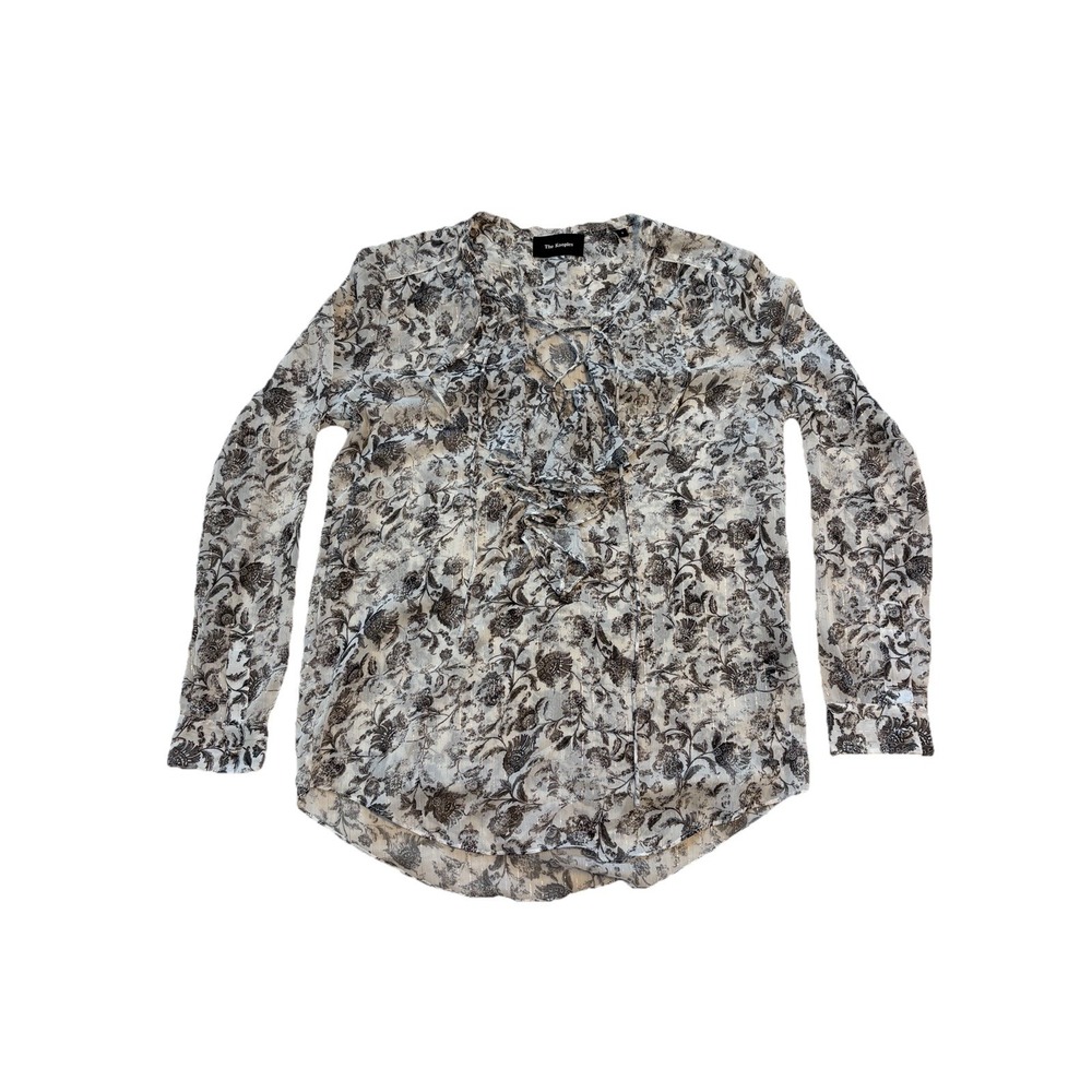 The Kooples Black Silver Floral Sheer Top Small Baroque Ruffle Fairy Whimsigoth‎